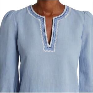 Emporio Sirenuse Positano Vera Embroidered Blouse In Blue NWOT Sz US 8/ IT 44